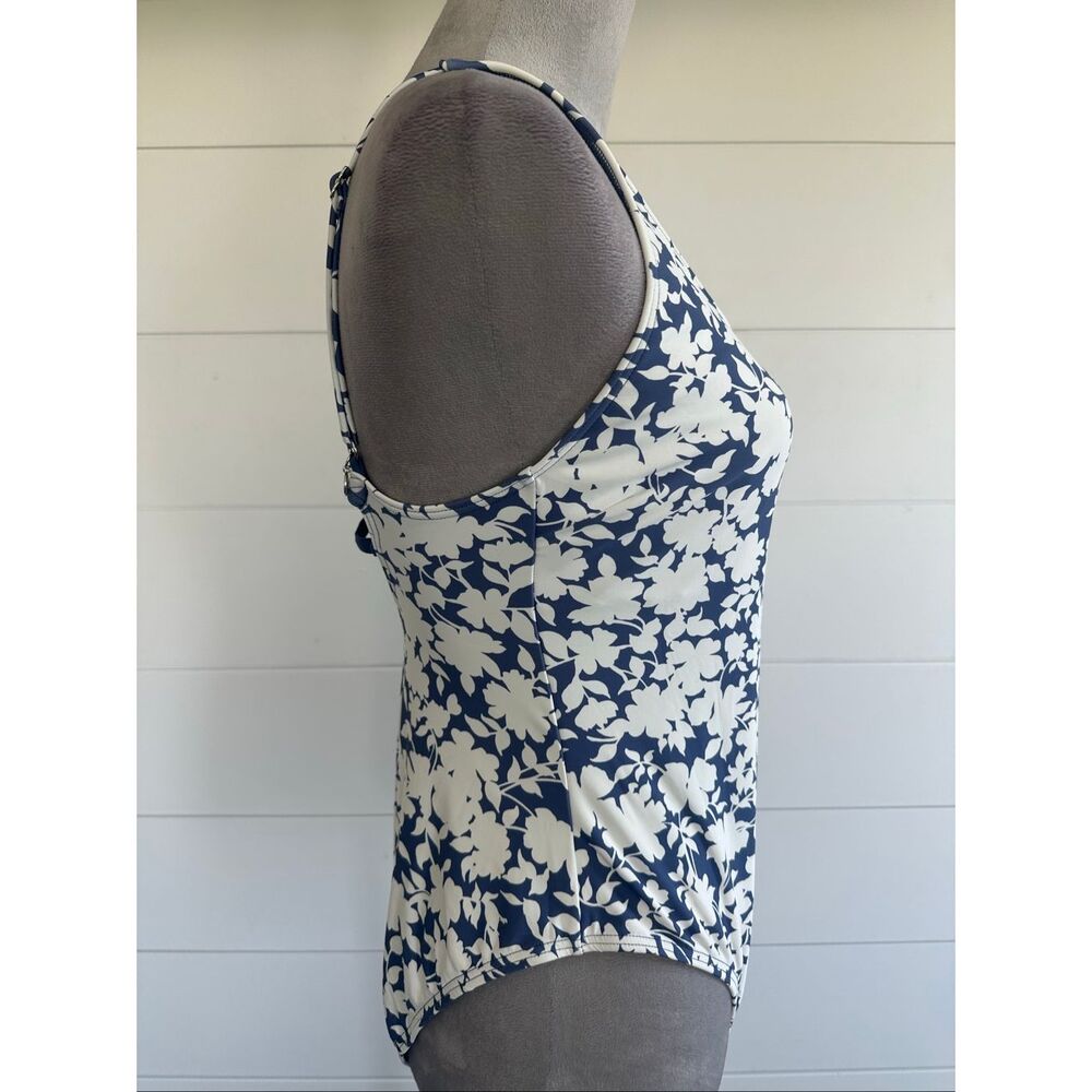 Michael Kors One Piece Swimsuit Women Size 16 Blue & White Floral Lace Up Back N - Picture 5 of 13